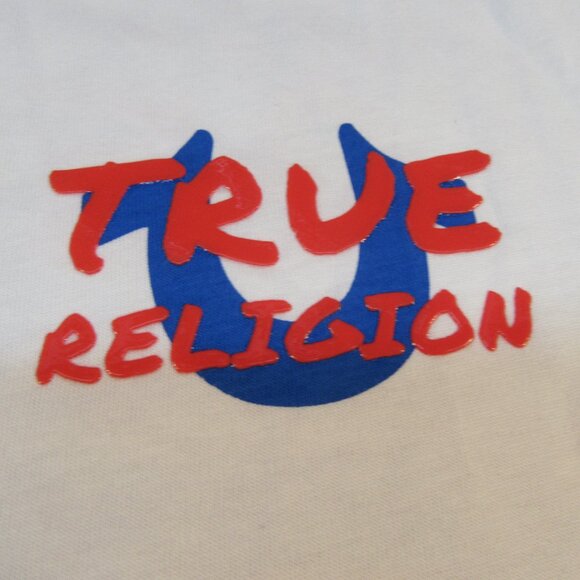 True Religion Men’s Graphic Tee – Size 2XL – Red & Blue Logo Graphic on White - Picture 3 of 8